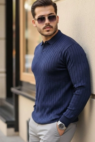 Erkek Saç örgü Desenli Uzun Kollu Triko