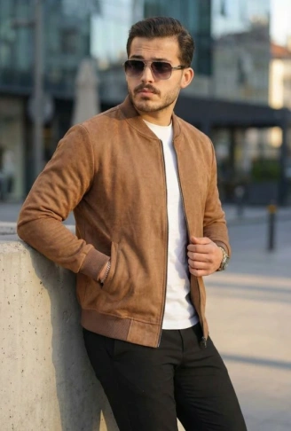 Erkek Scuba Süet Kumaş Bomber Hırka