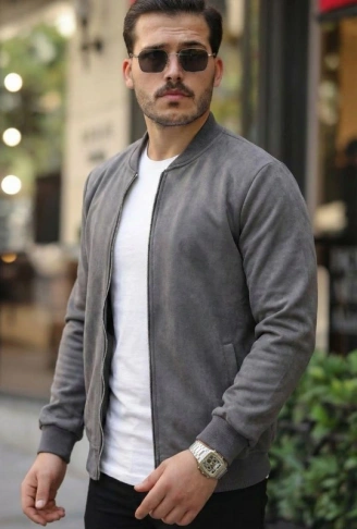 Erkek Scuba Süet Kumaş Bomber Hırka