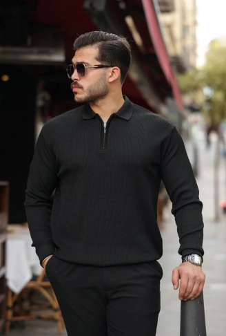 Erkek Selanik örme Yakalı Uzun Kollu Triko