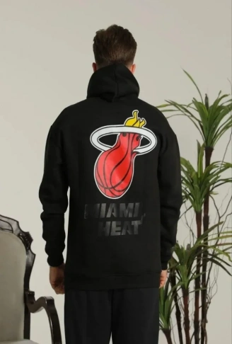 Erkek Sırt Baskılı Oversize Üç İplik Kapüşonlu Sweatshirt - Siyah