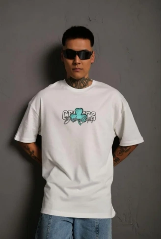 Erkek Sırt Baskılı T-shirt - Beyaz