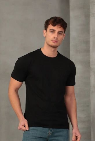 Erkek Slim Fit Bisiklet Yaka %100 Pamuk Dar Kesim Basic Tişört