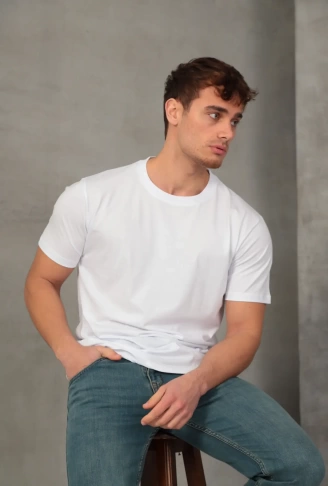Erkek Slim Fit Bisiklet Yaka %100 Pamuk Dar Kesim Basic Tişört