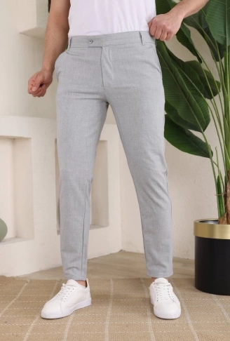 Erkek Slim Fit Likralı Bilek Boy Kumaş Pantolon