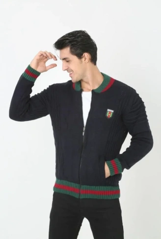 Erkek Tam Fermuarlı Triko Hırka - Lacivert