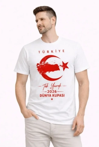 Erkek TÜRKİYE Ay Yıldız Baskılı Taraftar Forma T-Shirt - Beyaz