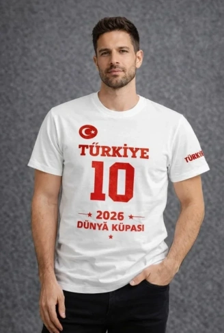 Erkek TÜRKİYE Baskılı Tişört 2026 Dünya Kupası Taraftar Forma T-Shirt - Beyaz