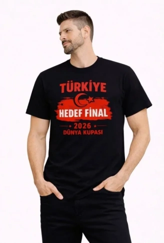 Erkek TÜRKİYE Baskılı Tişört Ay Yıldız 2026 Dünya Kupası Taraftar Forma T-Shirt - Siyah