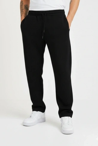 Erkek Üç Iplik Kışlık Pamuklu Ovarsize Bağcıklı Düz Paça Cepli Eşofman Altı Spor Rahat Model - Siyah