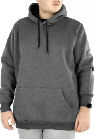 Erkek Uzun Kol Kapşonlu Basic Sweatshirt Hoodie - Füme