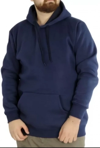 Erkek Uzun Kol Kapşonlu Basic Sweatshirt Hoodie - Lacivert