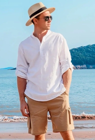 Erkek Uzun Kollu Hakim Yaka Düğmeli Erkek Müslim Gömlek