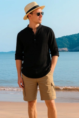 Erkek Uzun Kollu Hakim Yaka Düğmeli Erkek Müslim Gömlek