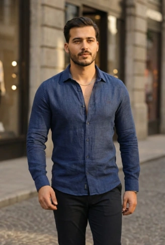 Erkek Uzun Kollu Keten Gömlek