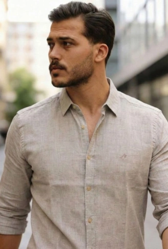 Erkek Uzun Kollu Keten Gömlek