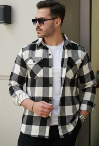 Erkek Uzun Kollu Oduncu Gömlek - Siyah