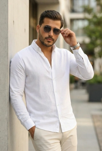 Erkek Uzun Kollu Rahat Keten Gömlek