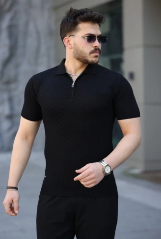 Erkek Viskon Kumaş Polo Yaka Desenli Tişört