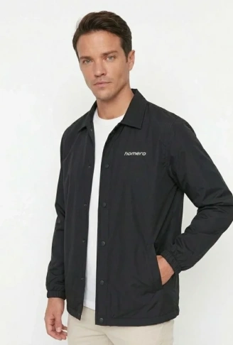 Erkek Yağmur İtici İç Astarlı Çıtçıtlı İç Cepli Dış Cepli Mevsimlik Ceket - Siyah