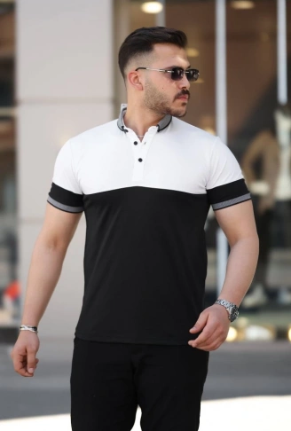 Erkek Yakalı çift Renk Kısa Kollu T-shirt