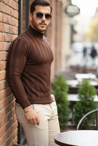 Erkek Yarım Balıkçı Yaka Kabartma Desenli Triko