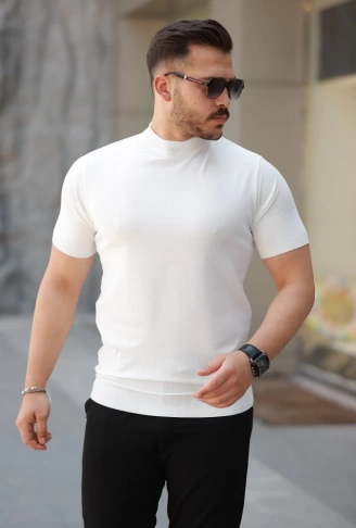 Erkek Yarım Balıkçı Yaka Kısa Kollu Tişört