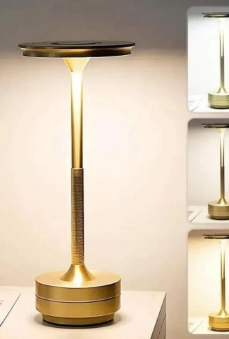Eskitme Gold Kasa Dokunmatik Şarjlı Masa Lambası – 3 Renk Işık Modlu, LED Aydınlatmalı, Modern &amp; Dekoratif Abajur (4940)