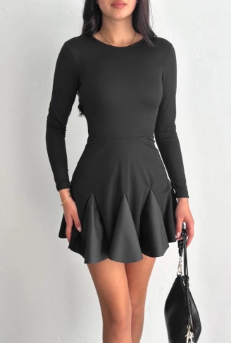 Eteği kloş crep mini elbise s1267