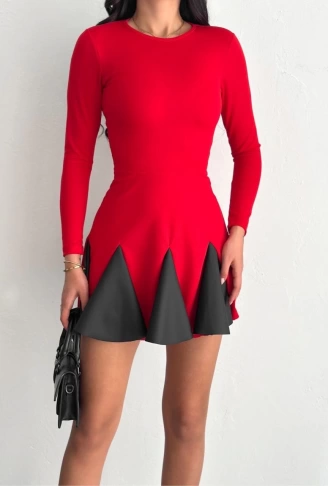 Eteği kloş crep mini elbise s1267