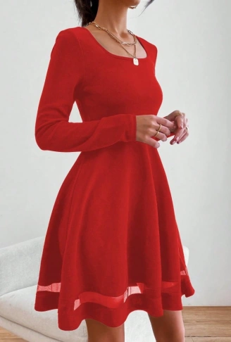 Etek Tül Detay Krep Elbise