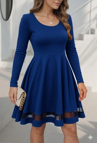 Etek Tül Detay Krep Elbise