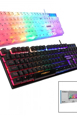 EVEREST KB-24  GÖKKUŞAĞI IŞIKLI   USB KABLOLU  OYUNCU KLAVYE  155CM KABLO (4940)