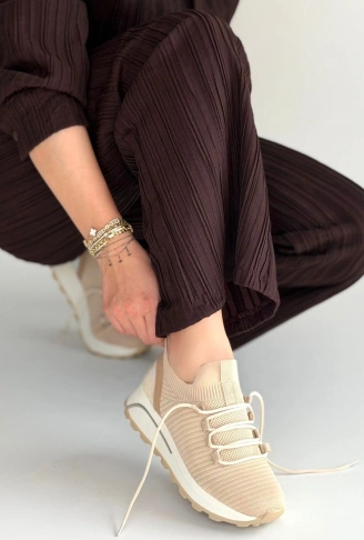 Feort Bej Triko Bağcıklı Spor Ayakkabı