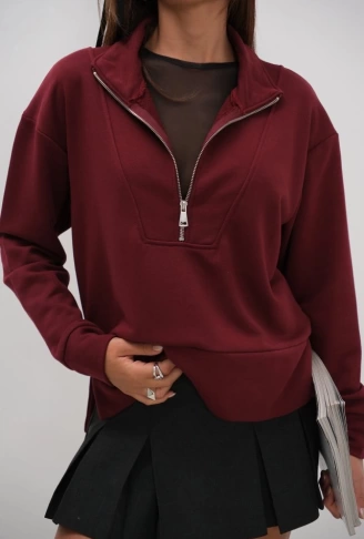 Fermuar Ve Dikiş Detaylı Sweatshirt