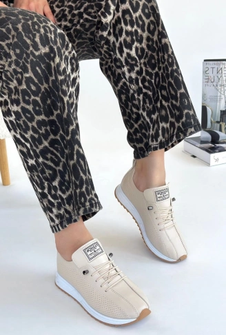 Fiert Bej Cilt Bağcıklı Spor Ayakkabı