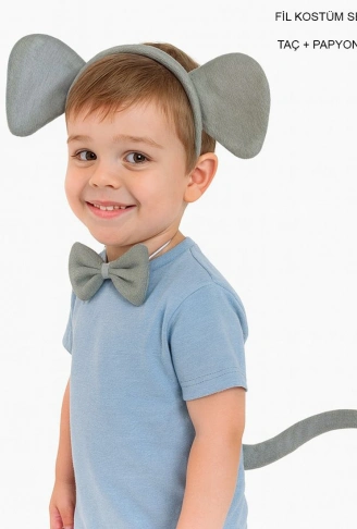 Fil Kostümü Aksesuar Seti 3 lü - Taç Papyon Kuyruk (4940)