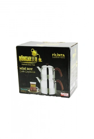 FİLİNTA MİNİ BOY ÇELİK ÇAYDANLIK SETİ ÇİFT KAPAKLI RENKLİ BAKALİT KULP ÜST DEMLİK: 1LT - ALT SULUK: 1.5LT KENDİNDEN SÜZGEÇLİ (4940)