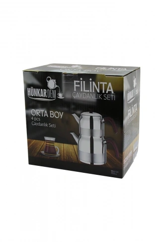 FİLİNTA ORTA BOY ÇELİK ÇAYDANLIK SETİ ÇİFT KAPAKLI RENKLİ BAKALİT KULP ÜST DEMLİK: 1.25LT - ALT SULUK: 2.25LT KENDİNDEN SÜZGEÇLİ (4940)