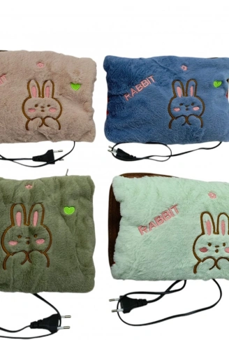 FİŞLİ - ŞARJLI  SICAK SU TORBASI POLAR - KADİFE KUMAŞ -HAYVAN NAKIŞLI (4940)