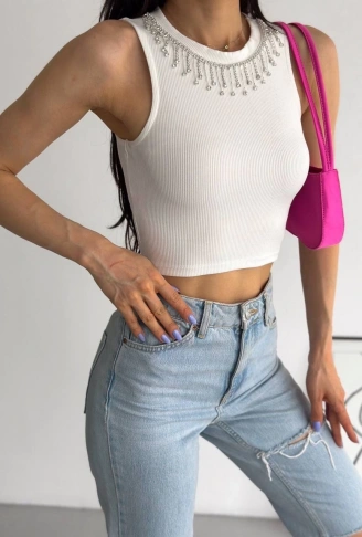 fitilli kaşkorse yakası zincirli atlet beyaz