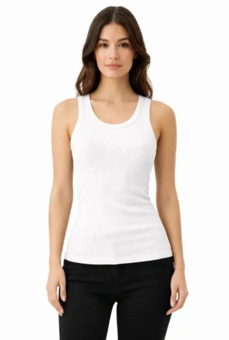 Fitilli Likralı Kaşkorse Atlet Vücuda Oturan Basic Şıklık - Beyaz