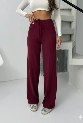 Fitilli şardonlu pantolon bordo a4058