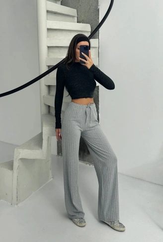 Fitilli şardonlu pantolon gri a4058