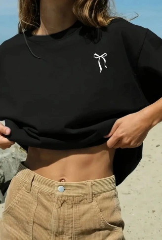 Fiyonk Baskılı Siyah Oversize Unisex T-shirt- Siyah