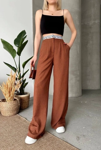 Flamlı kahve pantolon