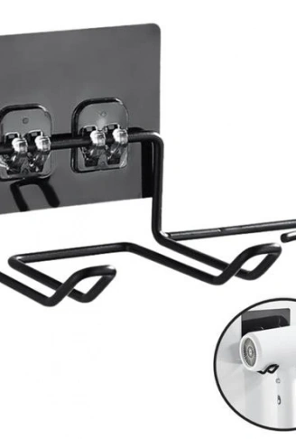 Fön Makine Askısı Siyah Yapışkanlı Fön Makine Tutucu (4940)