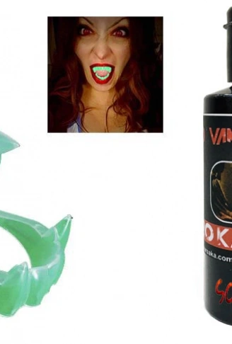 Fosforlu Çift Damak Takma Vampir Dişi ve 50 gr Tiyatro Kanı (4940)