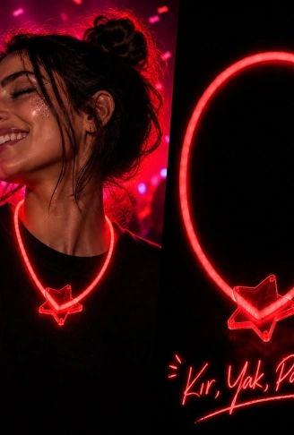Fosforlu Yıldız Parti Kolyesi – Neon Işıklı Kolye Kırmızı Renk (4940)