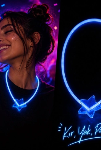 Fosforlu Yıldız Parti Kolyesi – Neon Işıklı Kolye Mavi Renk (4940)